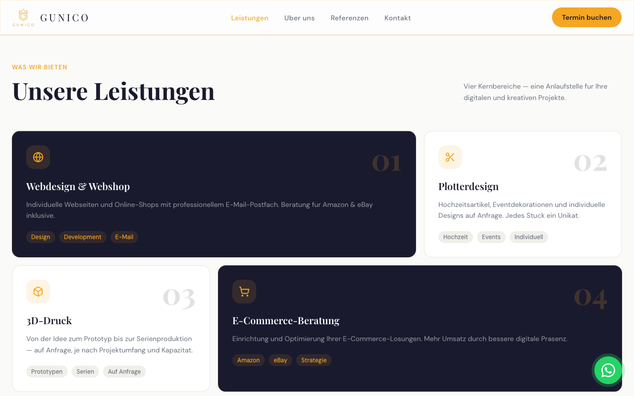 Leistungs-Kacheln von GUNICO Crown, klar nach Kundenanliegen statt nach Abteilungen benannt